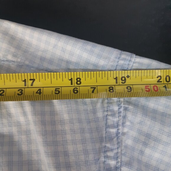 Emanuel Ungaro SZ L Light Blue & White Gingham Men's Button Up SS Shirt - Picture 10 of 12